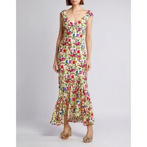 NWOT Saloni 90s Daphne-C Garden Party Silk Floral Slip Maxi Dress